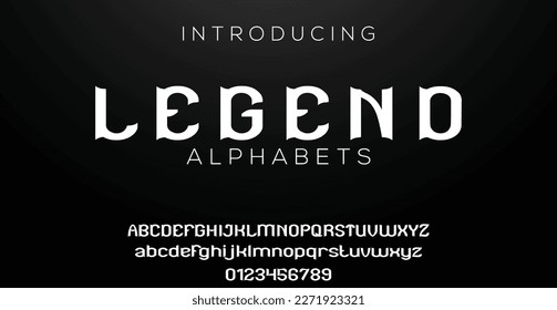 LEGEND Elegante Buchstaben Schriftart und Nummer. Classic Lettering Minimal Fashion Designs. Typografie moderne Serifenschriften dekorative Vintage Hochzeit Konzept. Vektorgrafik