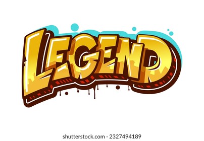 Legend graffiti street art, urban style. Isolated vector word in vibrant yellow and blue colors. Lettering showcasing artistic prowess, and teenage culture intertwined in a single striking artwork