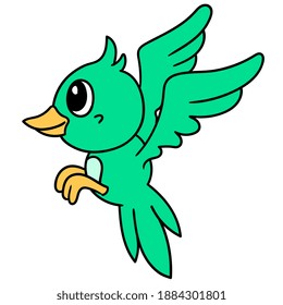 the legend of the green parakeet in the fairy tale world, doodle icon image. cartoon caharacter cute doodle draw