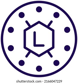 Legend icon. Simple outline sign of an abstract shield with the letter L inside a circle. User rank symbol on a site or app. Modern minimal blue vector illustration isolated on transparent background