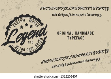 Legend. Script font. Custom motor. Cafe racer. New York. Coffee logo. Hand made font and logo.