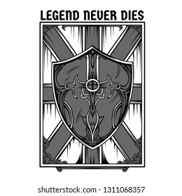 Legend Shield Medieval Black and White Illustration
