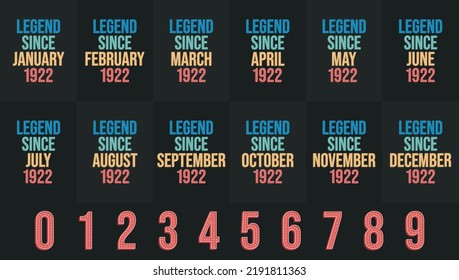 Legend since 1922 all month includes. Born in 1922 birthday design bundle for January to December