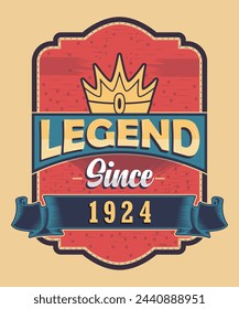 Legend Since 1924, Born in 1924 Vintage Birthday Poster Design.	