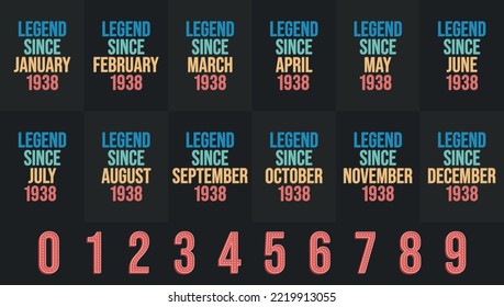 Legend since 1938 all month includes. Born in 1938 birthday design bundle for January to December