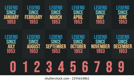 Legend since 1953 all month includes. Born in 1953 birthday design bundle for January to December