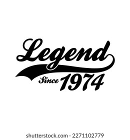 Leyenda desde 1974 Vector de diseño de camisetas, diseño retro vintage