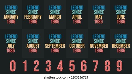 Legend since 1986 all month includes. Born in 1986 birthday design bundle for January to December