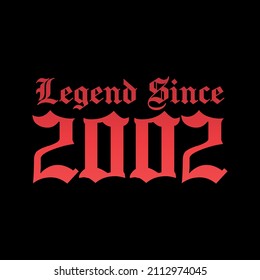 Legende seit 2002. Bereit zum Ausdrucken von Geburtstagsvektor.