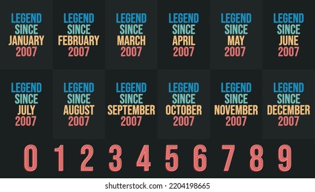 Legend since 2007 all month includes. Born in 2007 birthday design bundle for January to December