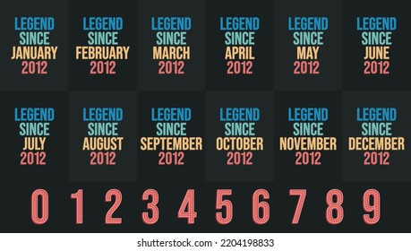 Leyenda desde 2012 todo el mes incluye. Nacido en 2012 cumpleaños de diseño para enero a diciembre