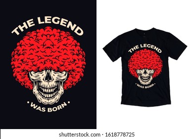 The legend of skull with afro hair illustration for t shirt design