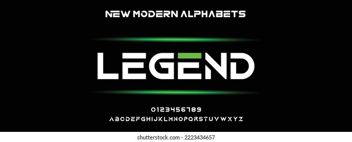 LEGEND Sports minimal tech font letter set. Luxury vector typeface for company. Modern gaming fonts logo design.