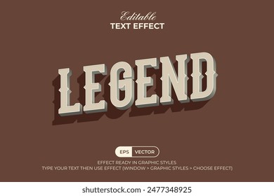 Legend Text Effect 3D Vintage Long Shadow Style. Editable Text Effect.