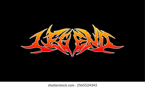 Legend text typography design featuring a sharp, style with fiery gradients transitioning from red to orange on a dark background. Perfect for edgy, bold, and intense themes