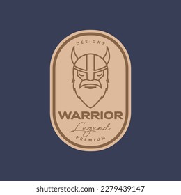 legend viking sailor head helmet horned bearded line art vintage badge logo design vector
