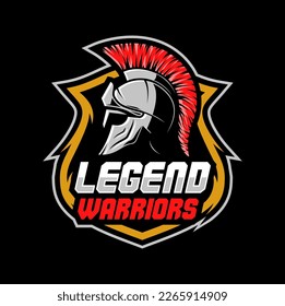 Legend warrior mascot or icon. Medieval knight, Ancient Greece fighter, Spartan army soldier or warrior vector sign. Fighting club, sport tournament emblem or symbol with gladiator, Spartan helmet