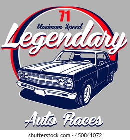 Legendary 71 Auto Races vector  T-shirt print.Vintage design