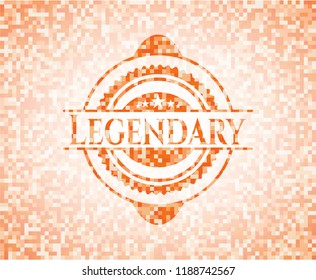 Legendary abstract orange mosaic emblem with background