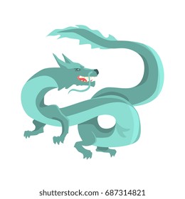 Legendary blue chinese dragon, mythical and fantastic animal vector Illustration