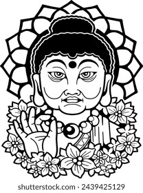 Legendärer Buddha mit Blumen, Design-Illustration