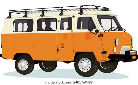 the legendary car of the Soviet industry. uaz buhanka loaf. super all-terrain vehicle. SUV. army car. cargo. bus. Agriculture. hunting.Orange color