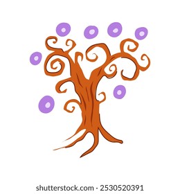 Árbol mágico de fantasía legendaria de dibujos animados. Secreto hechizado, etéreo arcano, enigma hechizado Árbol mágico de fantasía legendaria signo. símbolo aislado Ilustración vectorial