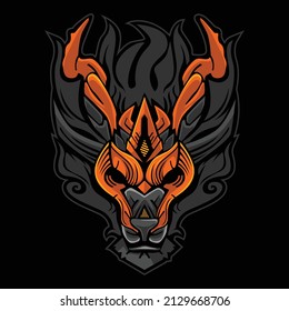 Legendary fantasy orange dragon head vector illustration