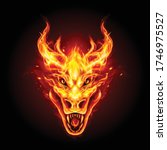 Legendary Fire Dragon Head on the Dark Background. Traditional Chinese Dragon. Fire Creature Logo For Your Product