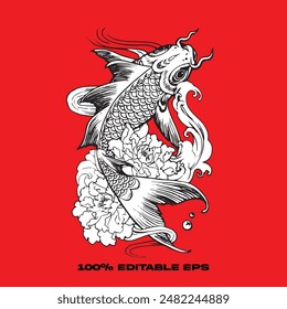 legendary fish , smoke art, asian culture, creature concept, fantasy graphic