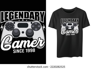 Legendary Gamer Since 1998. Funny typography video gaming t-shirt design