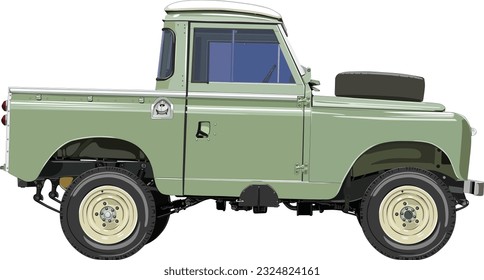 Legendary green four-wheel drive pickup truck.