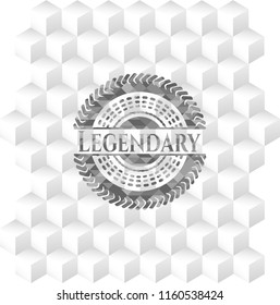 Legendary grey emblem. Vintage with geometric cube white background