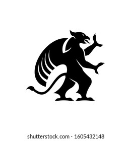 Legendary griffon isolated winged lion. Vector griffin silhouette, mythical creature, wings of eagle