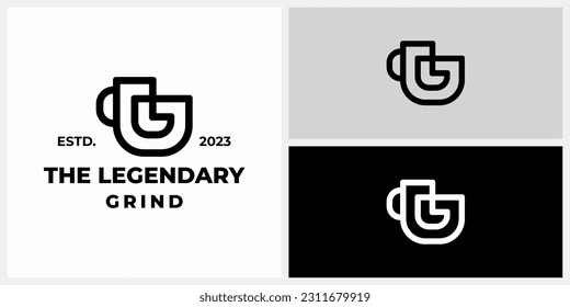 The Legendary Grind Letter LG GL with Cup Continuous Line Logo design. Icon Symbols Vector EPS 10.