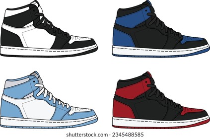 The legendary multi-colorway sneaker, is outlined and isolated on a white background. Suitable for commercial purposes.