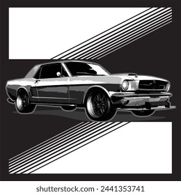 Legendary Muscle Car Vector With White stripe and Black Background. This Image suitable for race, community, club and event logo.