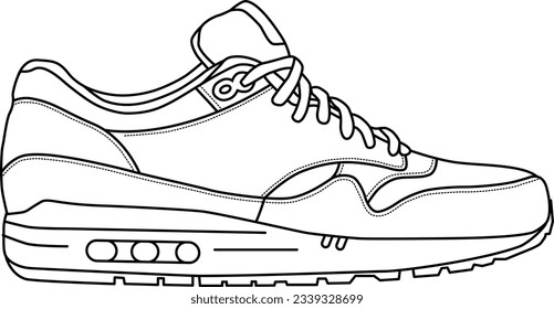 The legendary Nike Air Max 1, outlined and isolated on a white background. Suitable for commercial purposes.