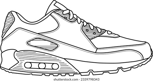 The legendary Nike Air Max 90, outlined and isolated on a white background. Suitable for commercial purposes.