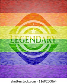 Legendary on mosaic background with the colors of the LGBT flag