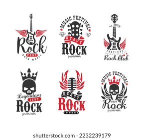 Legendary rockfest labels set. Rock festival club retro logo design vector illustration
