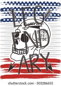 Legendary skull typography, t-shirt graphics, vectors