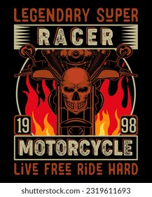 Legendary super racer motorcycle 1998 live free ride hard, Motorcycle T-shirt design