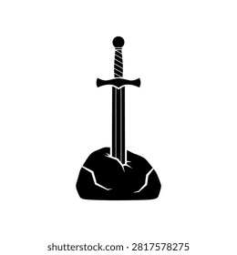 A legendary sword embedded in a stone, symbolizing power and destiny from ancient folklore.