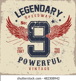 Legendary t-shirt design. Vintage printing design