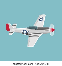Legendary WWII american fighter aircraft. Single engine piston war machine vector illustration