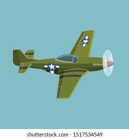 Legendary WWII american fighter aircraft. Single engine piston war machine vector illustration