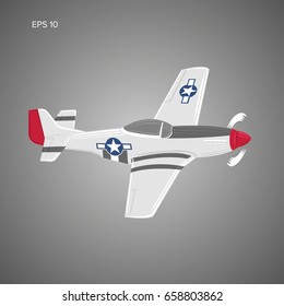 Legendary WWII american fighter aircraft. Single piston engine war machine vector illustration