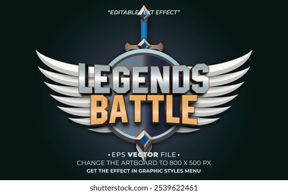 Legends battle text effect editable vector 3d for game 