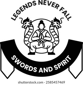 Legends Never Fall Swords and Spirit in the style of sign illustrations